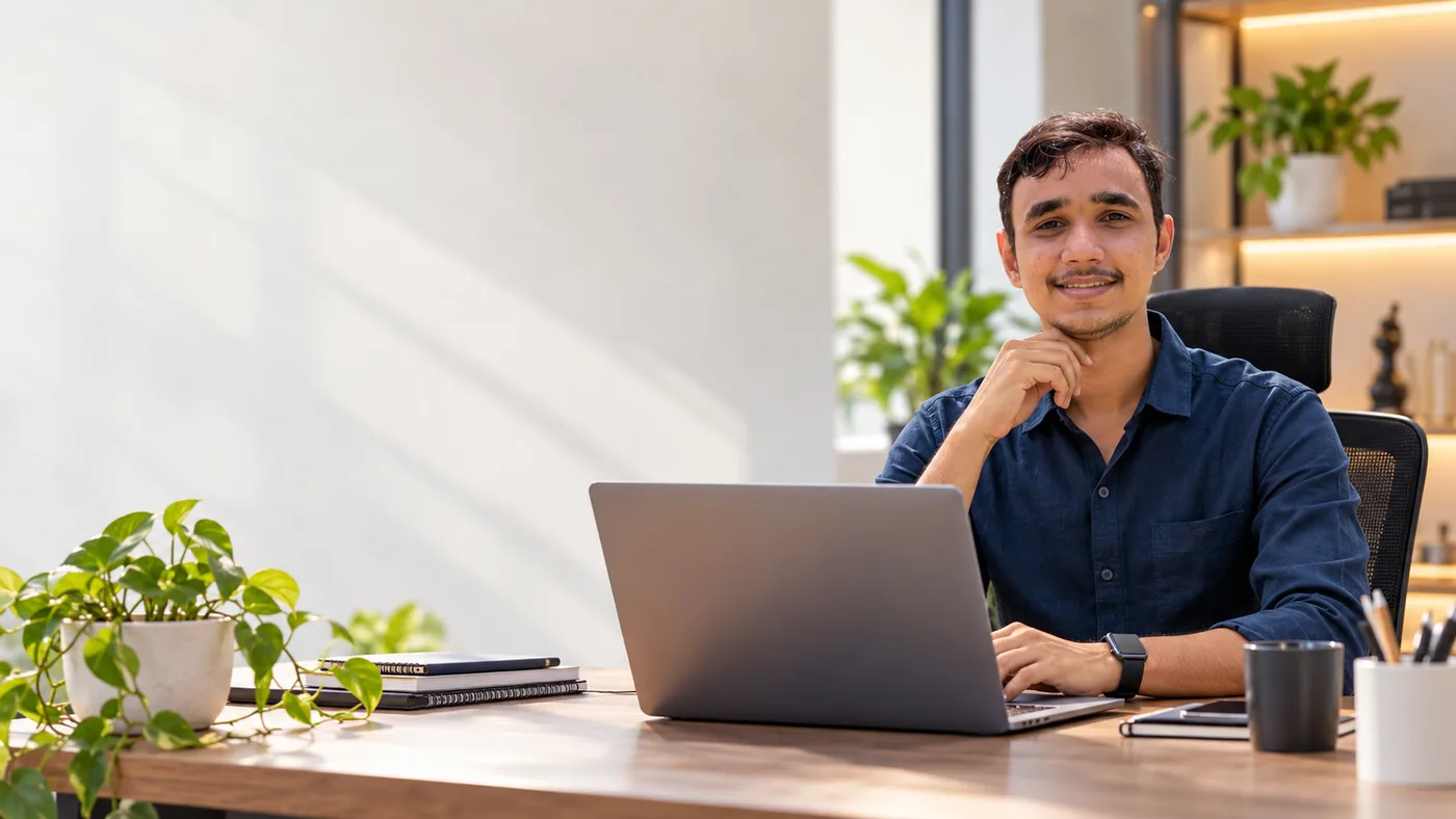 Dhananjay Sharma at his desk