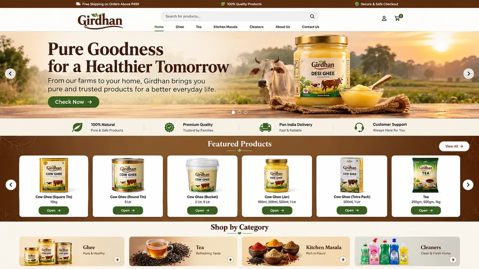 Girdhan website, desktop view