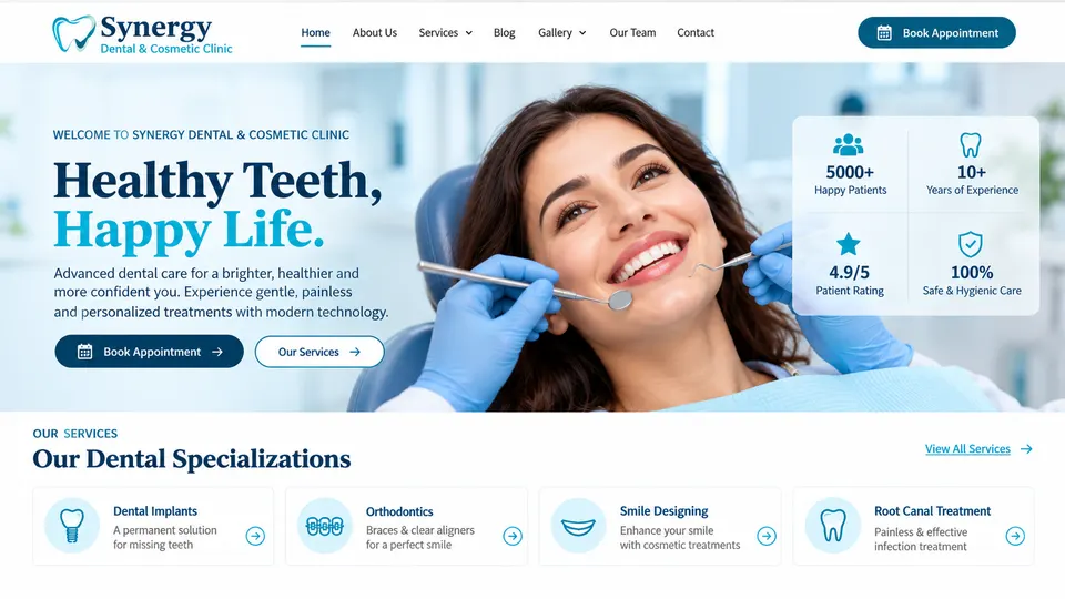 Synergy Dental website, desktop view
