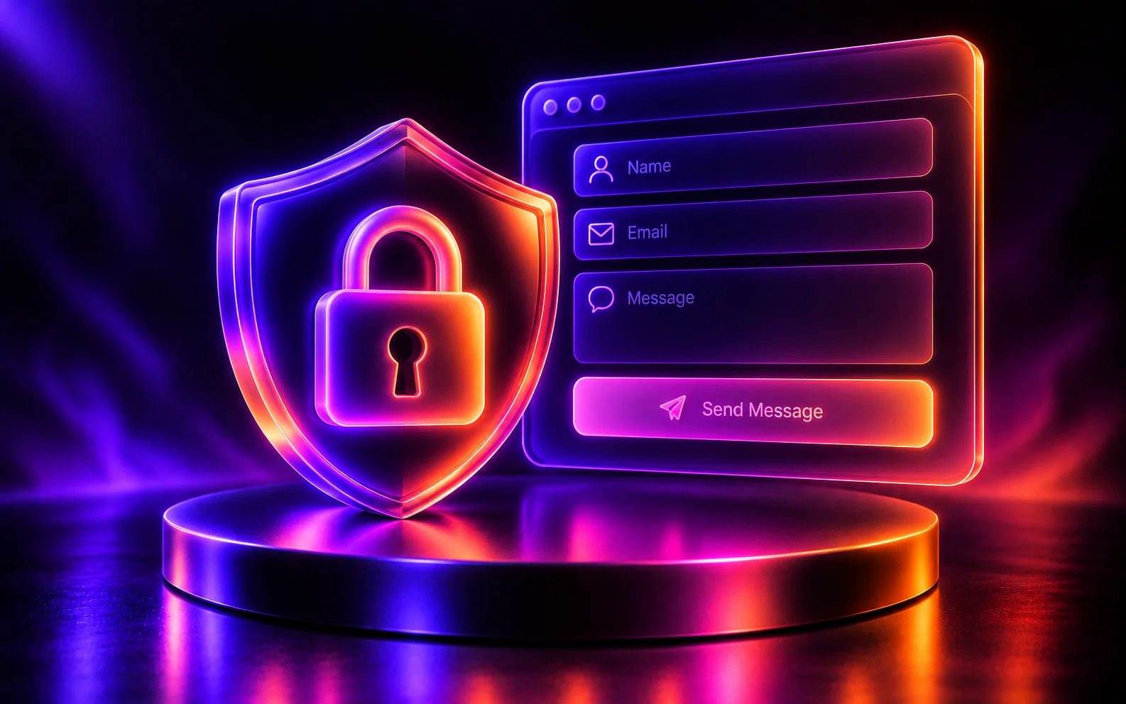 Clay shield with a blue lock in front of a website contact form