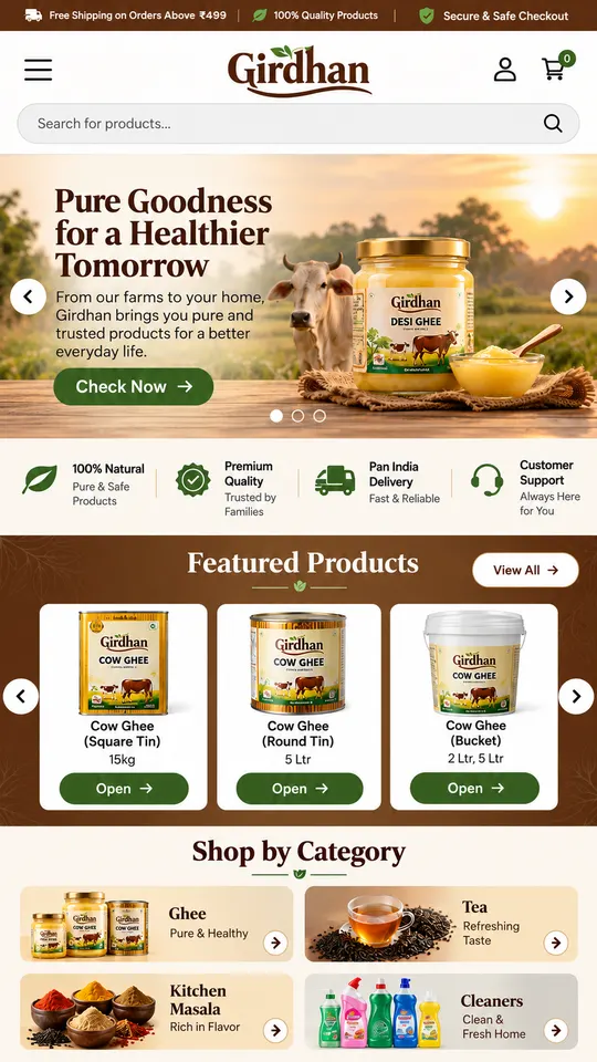 Girdhan website, mobile view